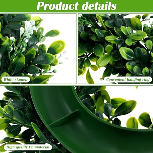8 Pcs Artificial Boxwood Wreath 11" Mini Green Leaves Wreath Small Round gallery