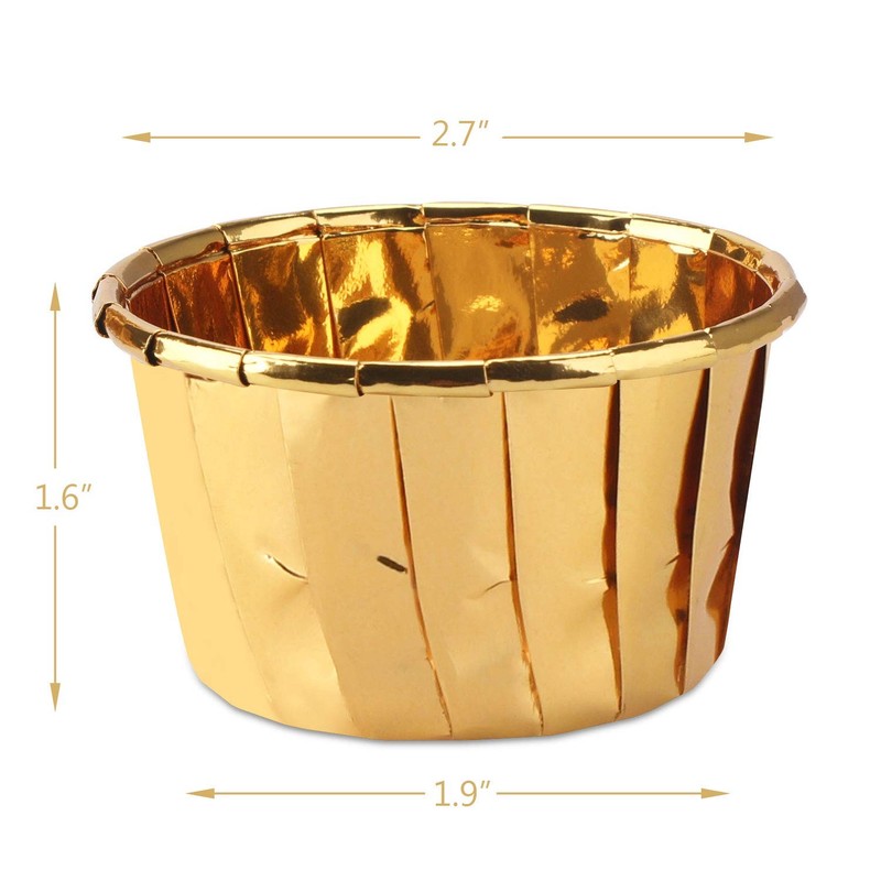 Cupcake Ramekins And Liners, 50 Gold Foil Baking Cups, Disposable Muffin Pans gallery