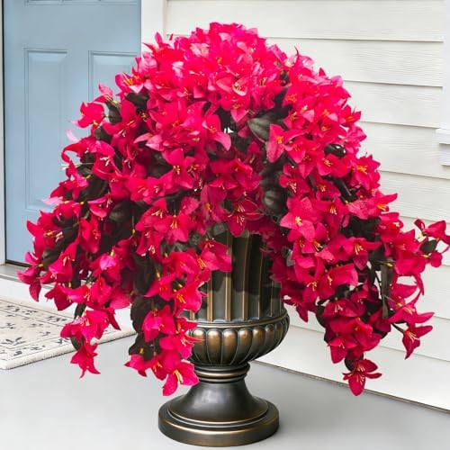 Grunyia Artificial Bougainvillea Flowers – 4 Pcs UV Resistant Fake Rose Red