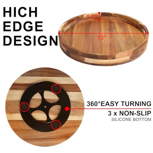 en Lazy Susan for Table Top-12 Inch Wooden Lazy Susan Turntable Acacia Wood gallery