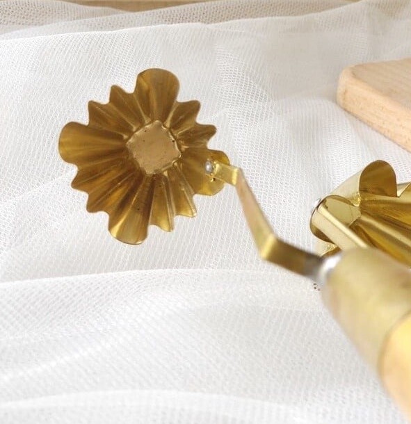 Brass Mold Krathong Tong Gold Thai Traditional Dessert Snack Wood Handle (2Cups) gallery