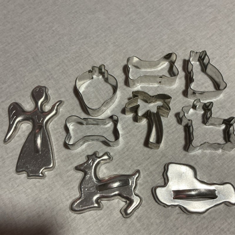 9pc Mini Silver Metal Cookie Cutter Set Assorted Shapes Christmas Angel Reindeer gallery