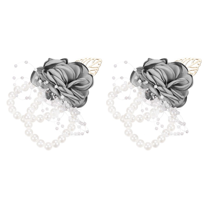 2pcs Wrist Corsage Artificial Flower Bracelets Rose Decorative 9x7cm Light Grey