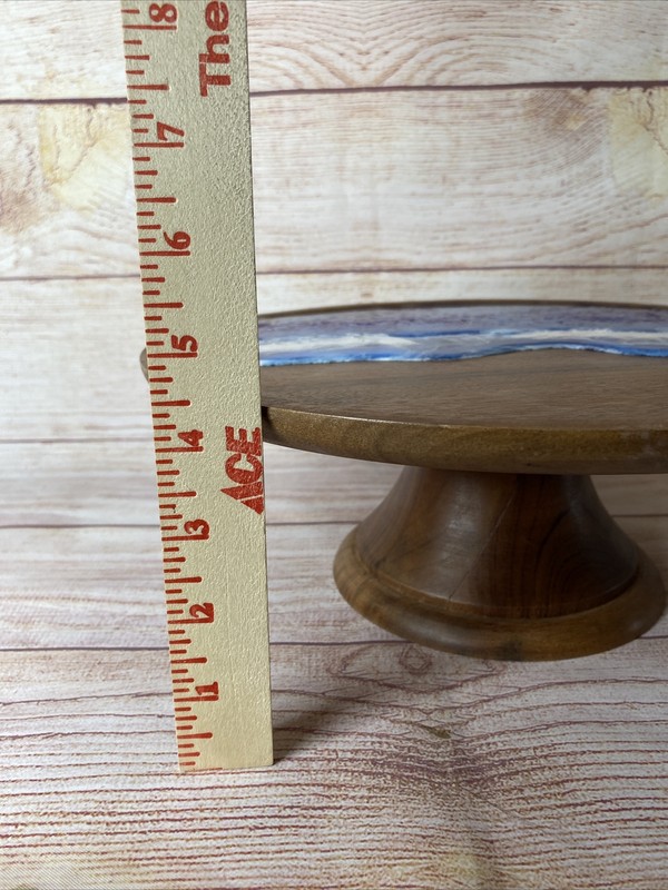 Threshold Arjun Wood Cake Stand Ocean Theme Resin Beach Waves 12" W 4.5" Tall gallery
