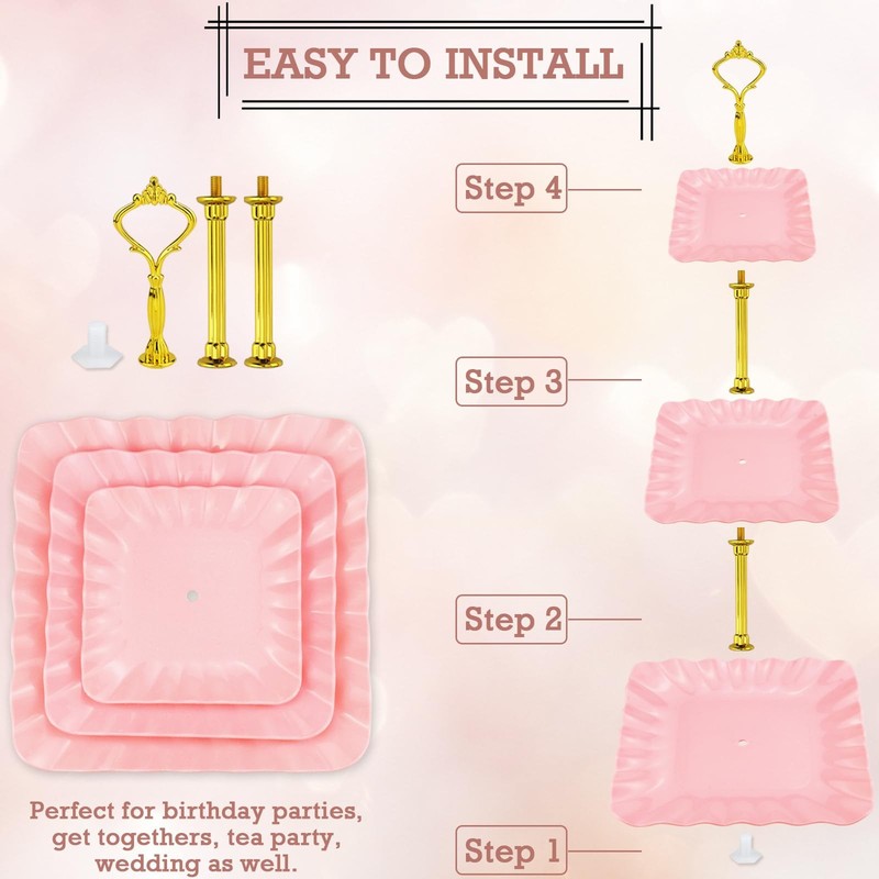 5 Pcs Dessert Table Display Set, Pink Cupcake Stand Set with 2xSquare 3-Tier ... gallery