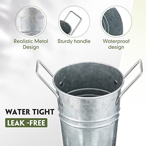 12 Pcs Galvanized Flower Bucket 9 Inch Metal Vase Farmhouse Matte Silver gallery