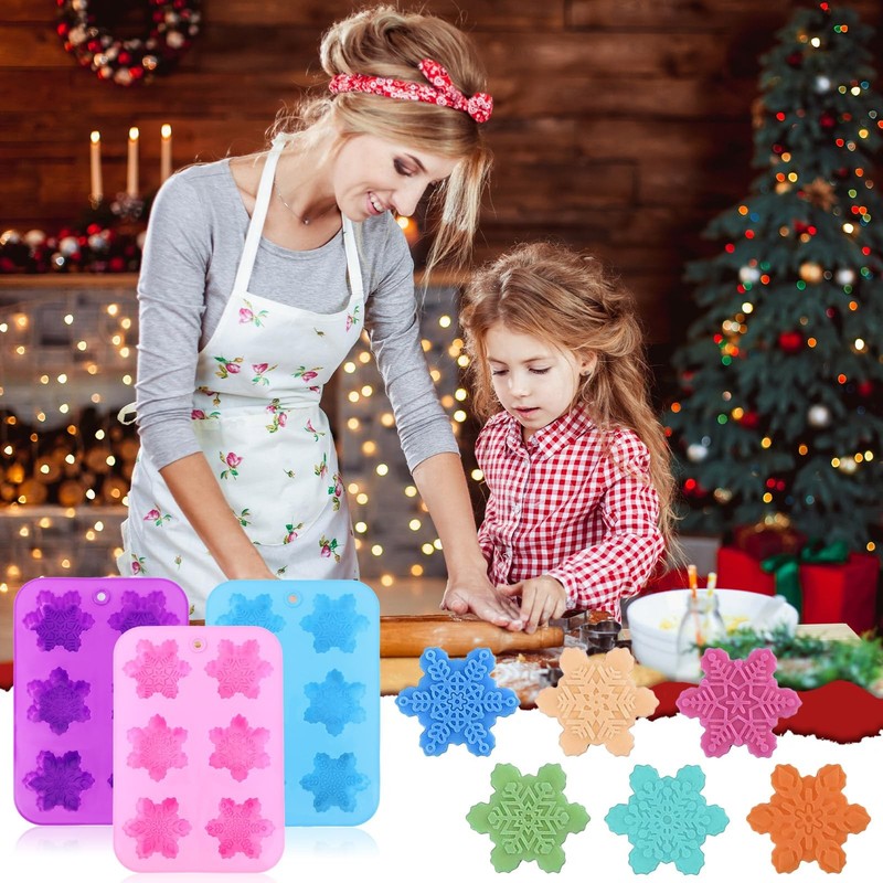 Snowflake Molds, 3Pcs Christmas Silicone Cake Trays 3D Snowflake Cookie Soap ... gallery