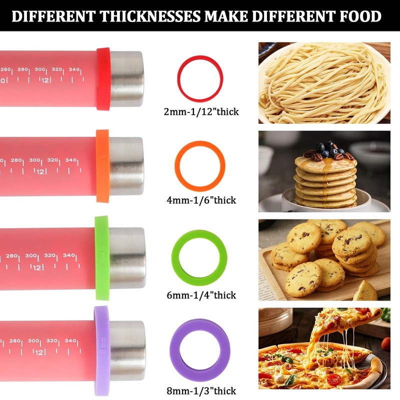 3 Pcs Adjustable Rolling Pin Set with Thickness Rings,15 Inch Silicone Rollin... gallery