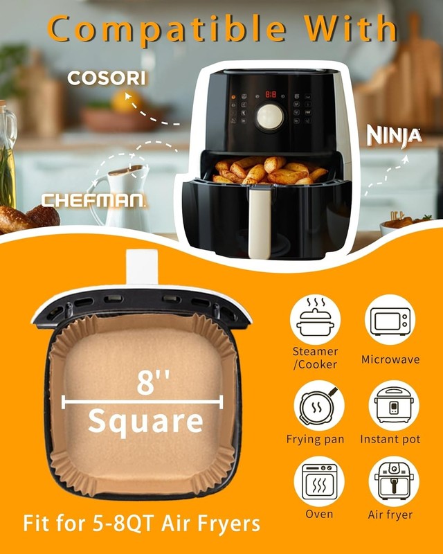 500Pcs Air Fryer Paper Liners, 8” Square Disposable Parchment Paper Liner gallery