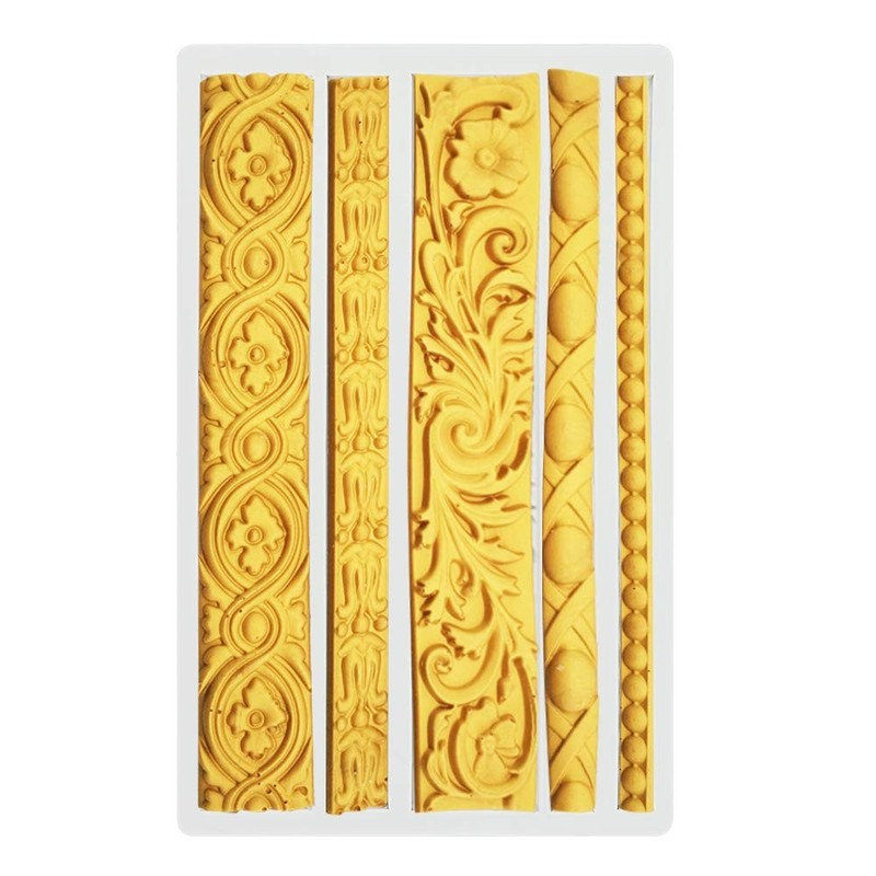 Palksky DIY Baroque Scroll Relief Cake Border Silicone Mold/Vintage Curlicues Fo gallery