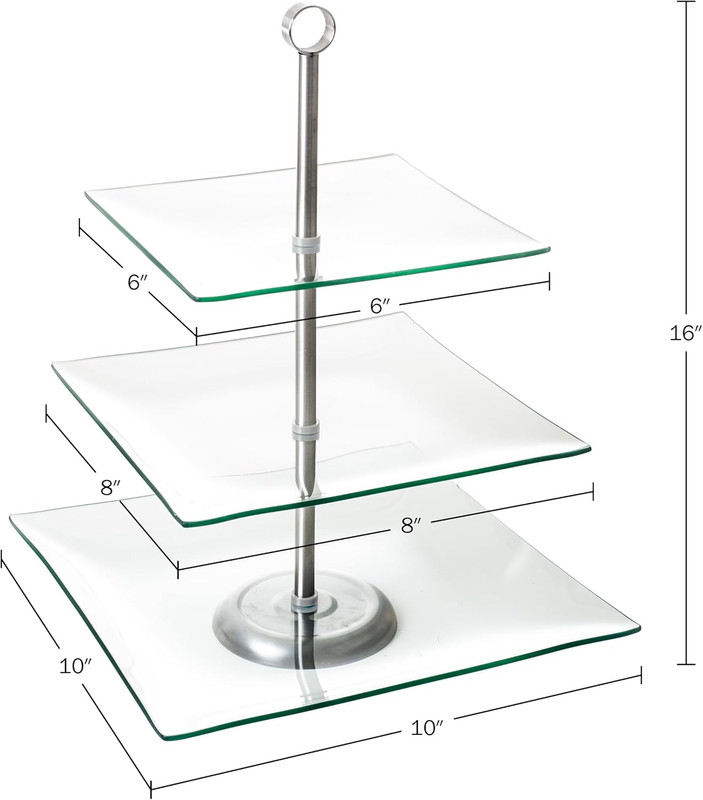 Home Dess Three Tier Square Glass Buffet and Dessert Stand, 1 Pack, Clear gallery