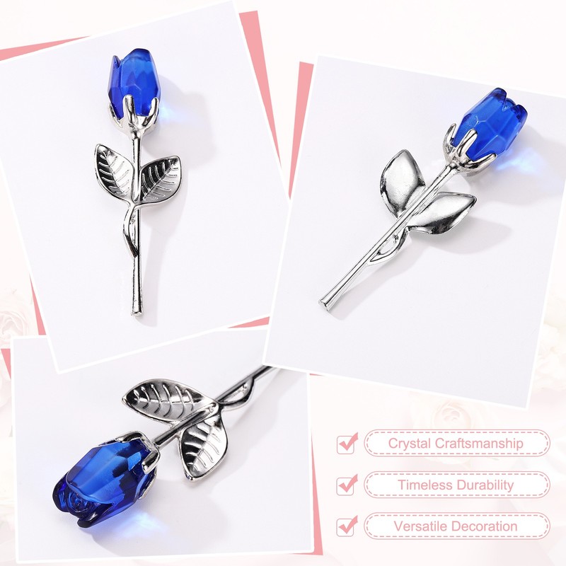 2Pcs Mini Crystal Rose with Box Romantic Crystal Rose Blue Silver] gallery
