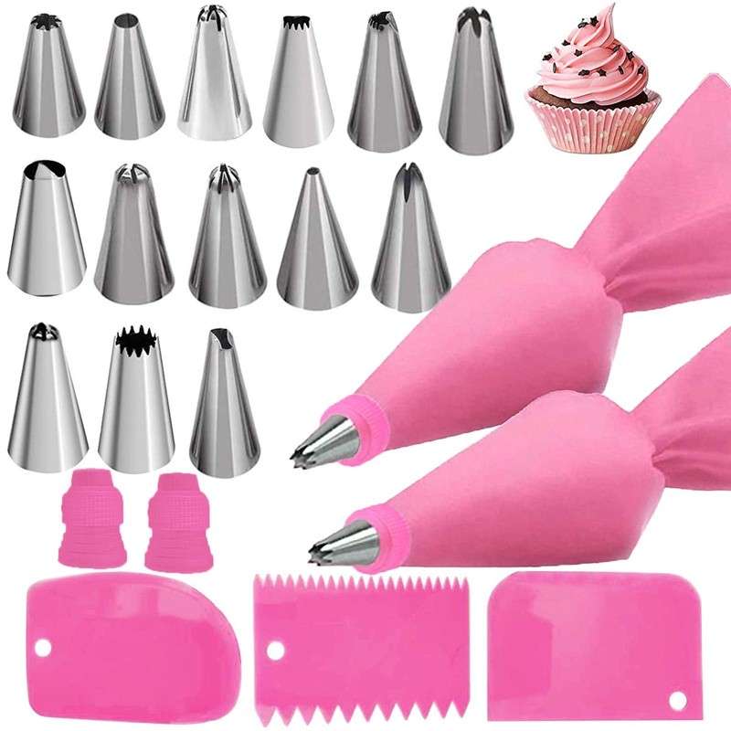 Silicone Icing Piping Bag,Reusable Cream Pastry Bag and 14× Stainless Steel