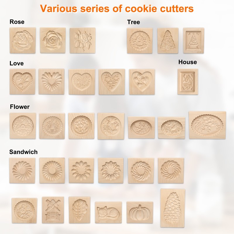 Wooden Cookie Mould 3.94" x 3.94" Wooden Cookie Biscuit Mould Sandwich Carved gallery