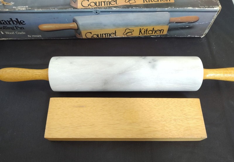 VTG MARBLE ROLLING PIN WITH WOOD CRADLE gallery
