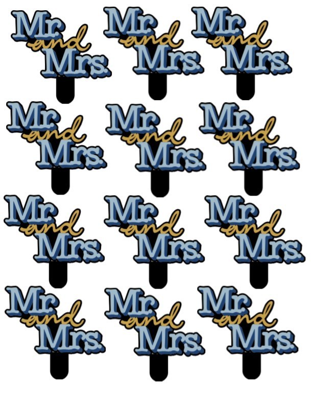 Mr & Mrs Wedding Cupcake Toppers – Edible Wafer Card Stand-Up Pre-Cut Decoration