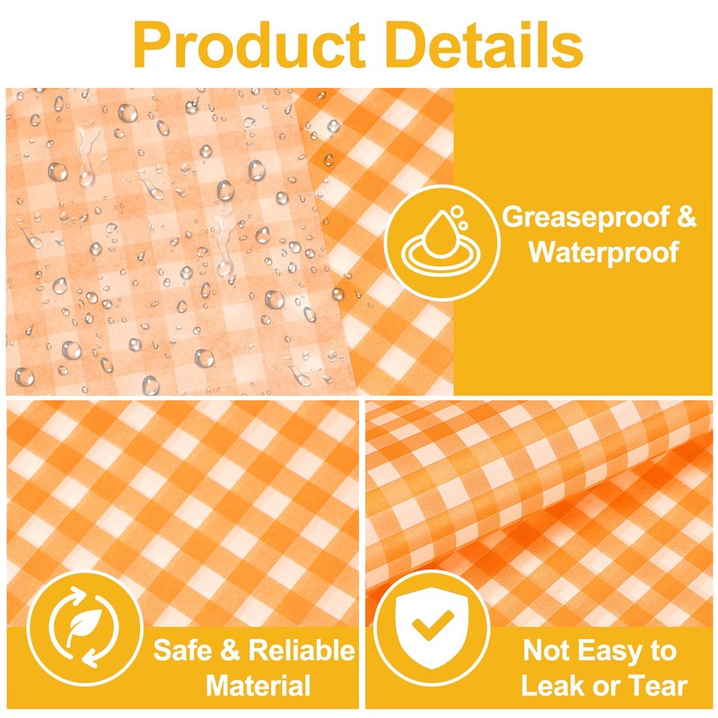 100Pcs Wax Paper Sheets for Food, 7" Plaid Wrapping Paper Sheets, Orange gallery