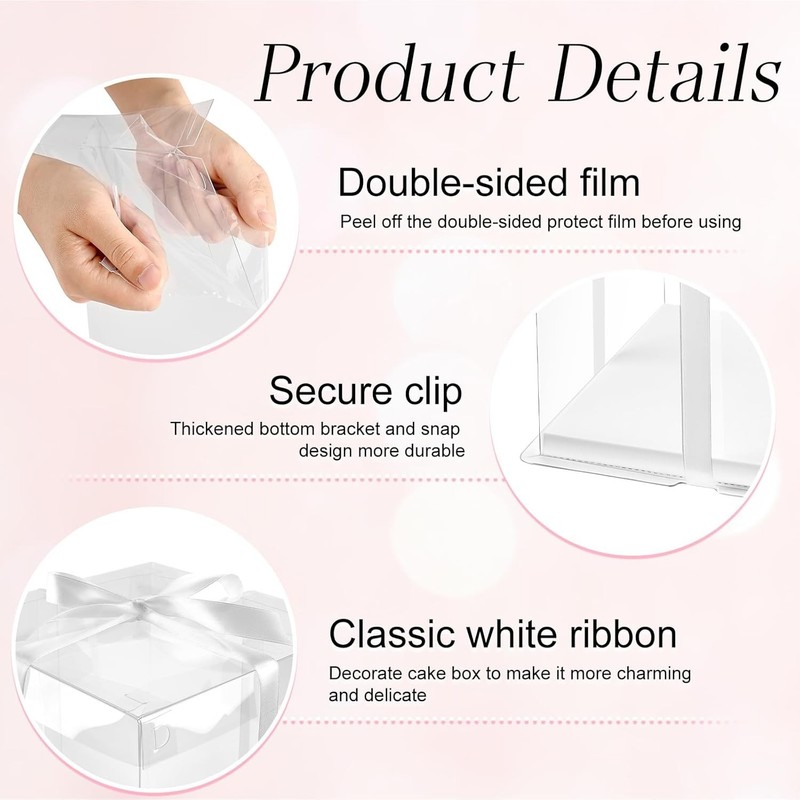 8x8x9Inch Clear Cake Box, 5 Pcs Cake Boxes with Ribbon Suitable for Packaging... gallery