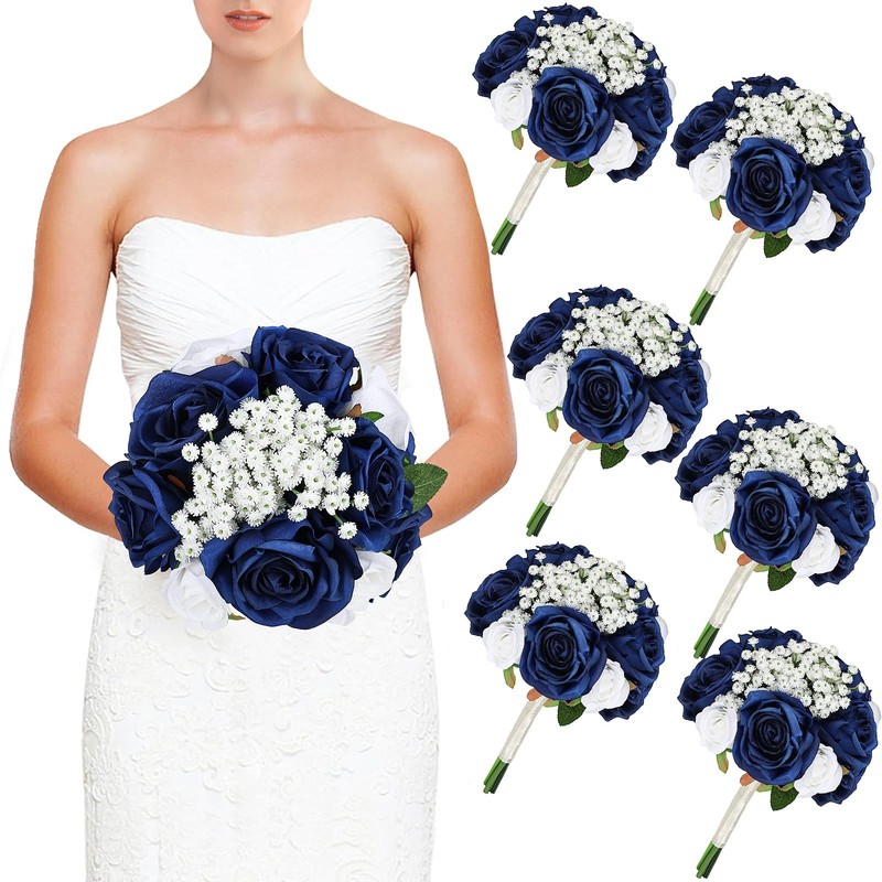 DIYDOFUN Wedding Bridesmaid Bouquets Set of 6, Artificial Silk Flowers Arrangeme