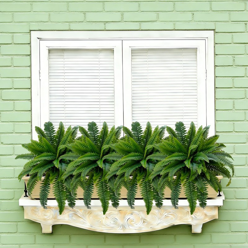 Senjie Artificial Boston Fern 4 Set 55 Branches Fake Ferns For Outdoors 32Inch gallery
