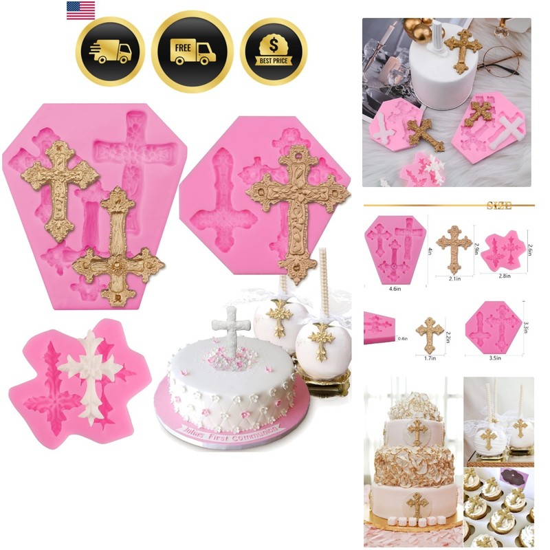 3 Pcs Cross Molds Silicone, Cross Chocolate Mold, Fondant Molds | Rich Textur…