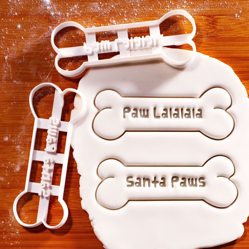 Santa Paws & Paw Lalalala Cookie Cutters – Dog Bone Christmas Design Pet Treats