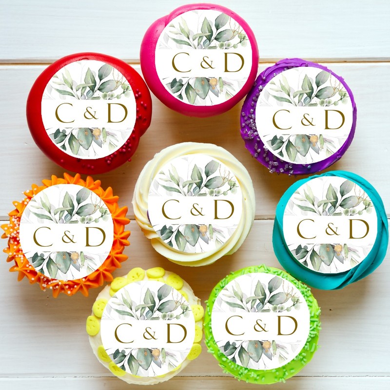 Eucalyptus Leaves Engagement Bridal Pre-cut Edible Cupcake or Cookie Toppers