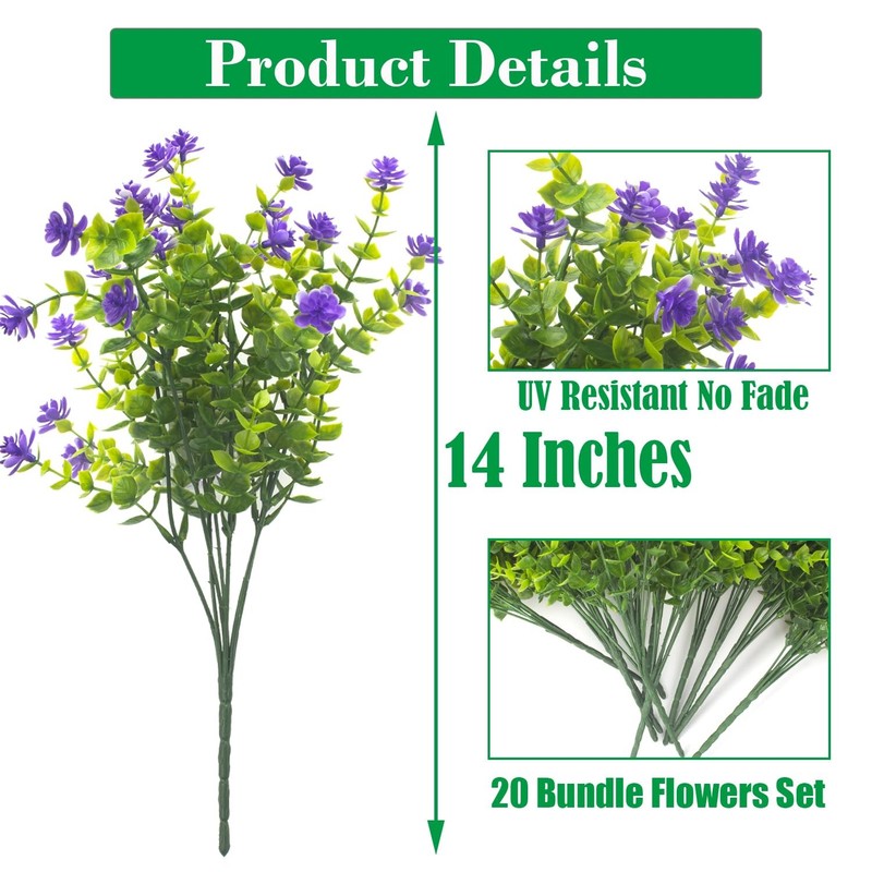 Grunyia 20 Bundles UV Resistant Artificial Flowers, Fake Outdoor/Indoor Decor gallery