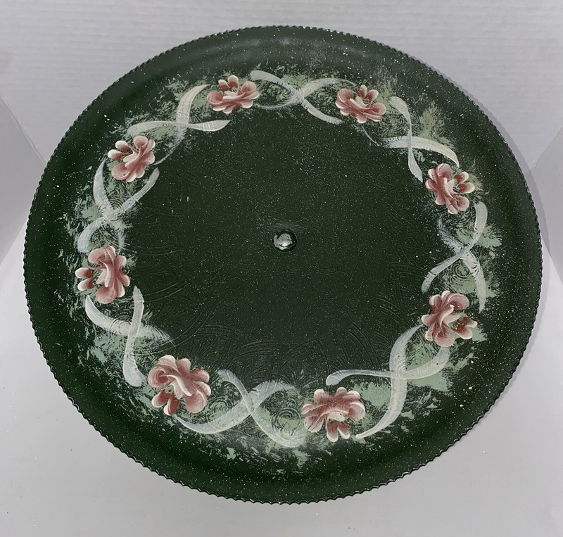 Vintage Floral Metal Pedestal Cake Plate Pie Display Stand Shabby Chic Country gallery
