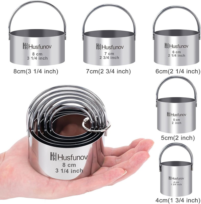 5 Piece Round Biscuit & Cookie Cutter Set with Handle – Stainless Steel Tool gallery
