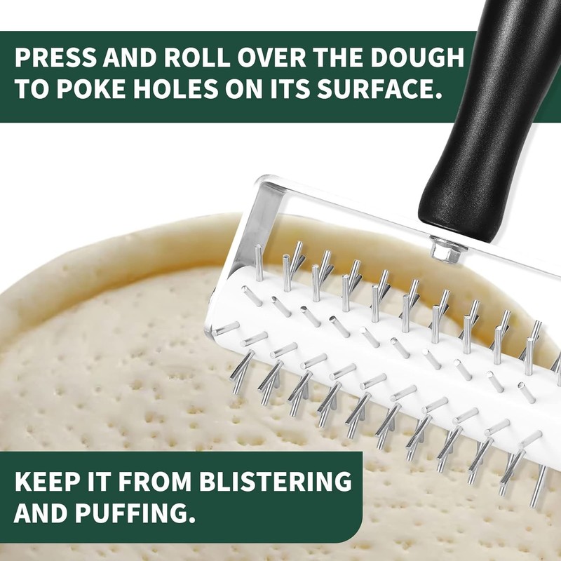 Pizza Dough Docker, Premium Roller with Stainless Steel Spikes, Black gallery