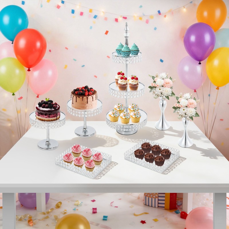 7 Pcs Dessert Table Display Set Stands And Smooth Trays Set For Wedding/birthday gallery