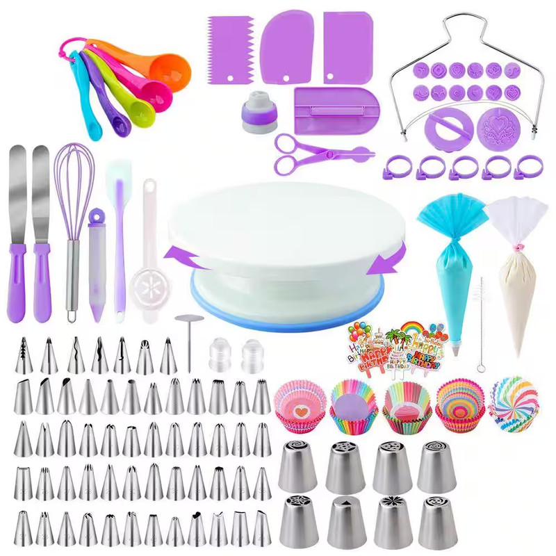 Baking Decorating Kit 356-Piece Set with Cake Turntable, Piping Bags, Tips, Fond