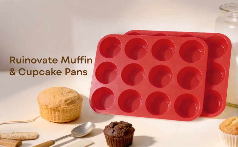 Silicone Muffin Pans for Baking Nonstick 2 Pcs, 12 Cup Regular Cupcake Pan, gallery