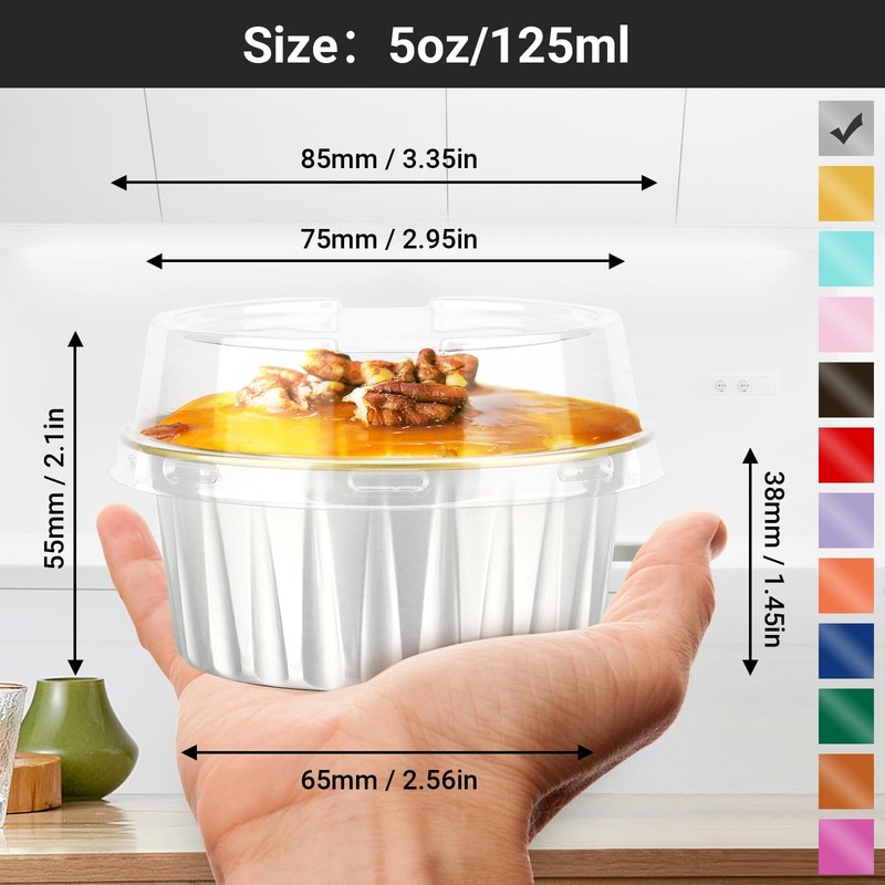 Dessert Containers with Lids, 50pcs 5oz Aluminum Foil Baking Cups Muffin Line... gallery
