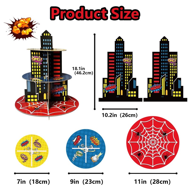 2 Pack Hero Party Supplies Cupcake Stands, 3-Tier Building Cardboard Cupcake ... gallery