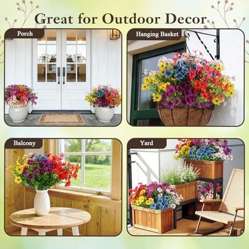 Artificial Flowers for Outdoors, 16 Bundles UV Resistant Fake Mixed Colors gallery