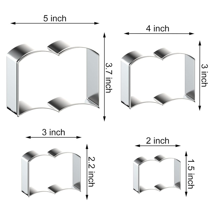 Assorted Size Cookie Cutters Open Book Shapes 5 inch 4 inch 3 inch 2 inch gallery