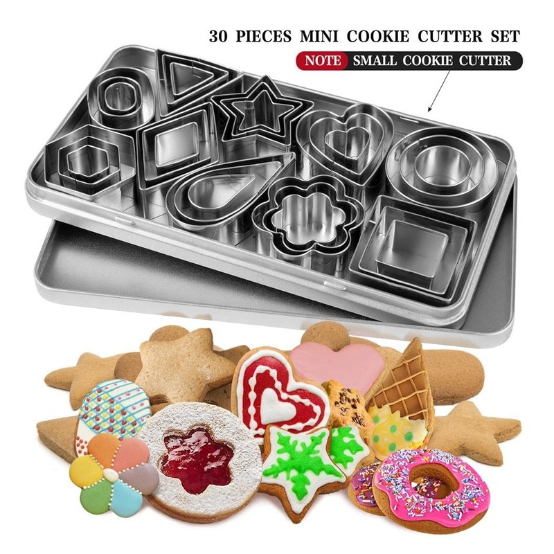 Mini Cookie Cutters Set with Box, 30Pcs Small Stainless Steel Flower Square H... gallery
