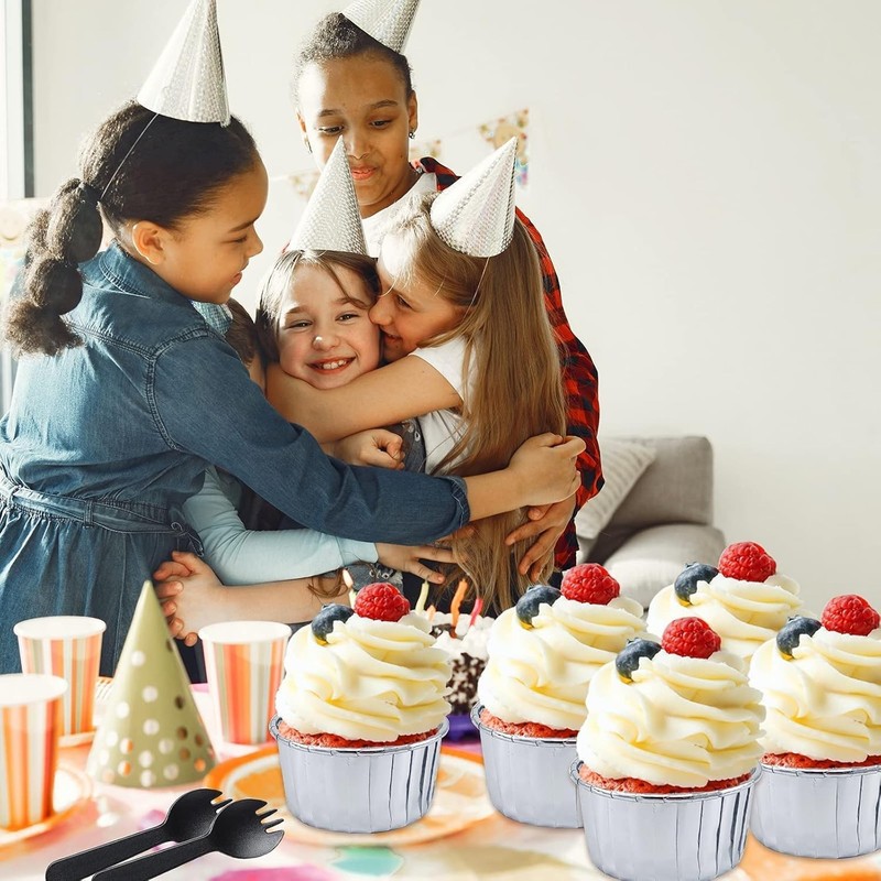 Elegant 50 Count Silver Foil Cupcake Cups with Lids - Perfect for Parties gallery