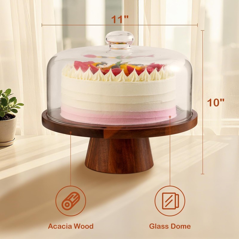 Soporte para pasteles de madera acacia con tapa cristal y base magnética 30 cm. gallery