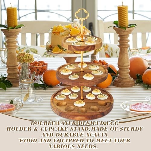 3 Tier Easter Wooden Deviled Egg Platter 26 Holes Deviled Egg Stand Plate Gold gallery