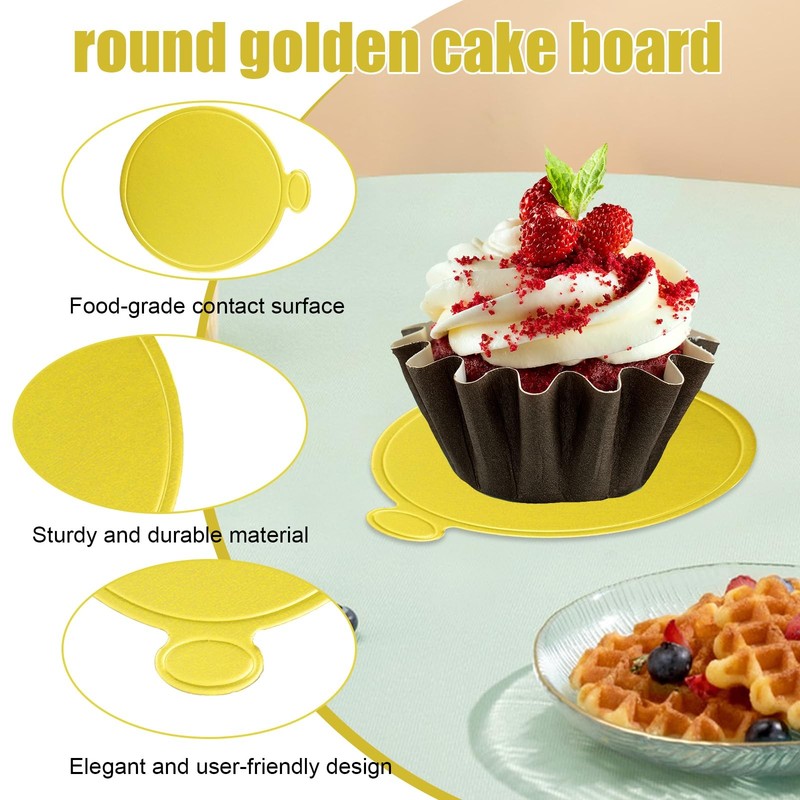 3.5 Inch Mini Cake Boards,200 Pcs Mini Round Golden Cake Boards,Mousse Cupcak... gallery