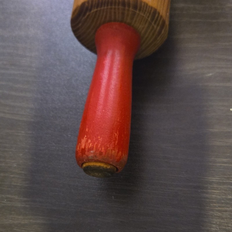 Wood Plain Rolling Pin w/ Red Handles, Brown/Red Wood Grain, 18 in x 2.5 in gallery