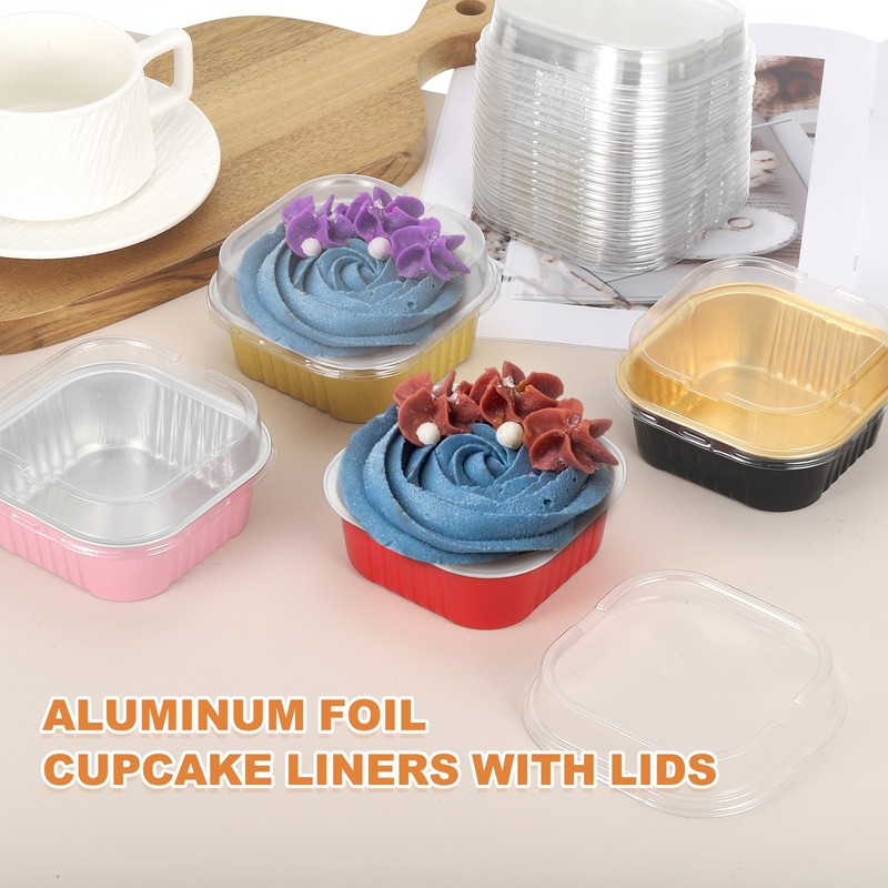 40Pack 10oz Cake Pans with Lids with Lids and Spoons Black Gold gallery
