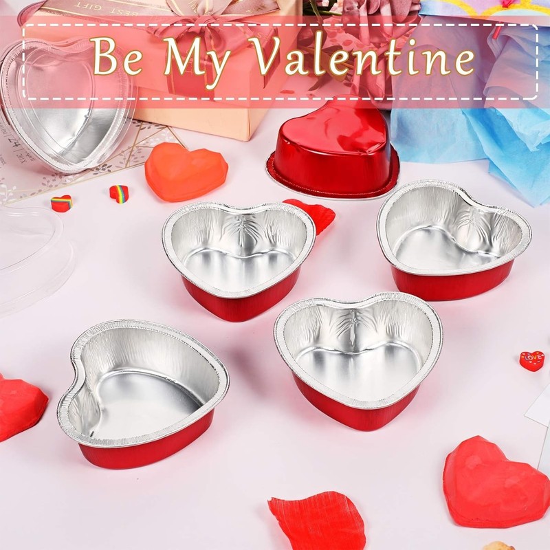Aluminum Foil Cake Pan Heart Shaped Cupcake Cup with Lids 100 ml/ 3.4 Ounces ... gallery