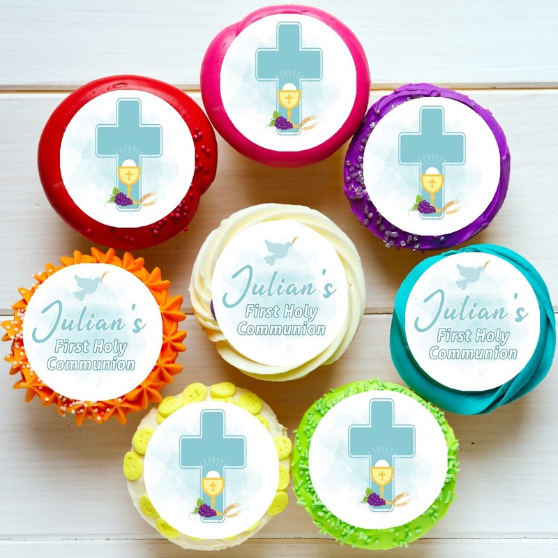 First Holy Communion Religious Pre-cut Edible Icing Cupcake or Cookie Toppers