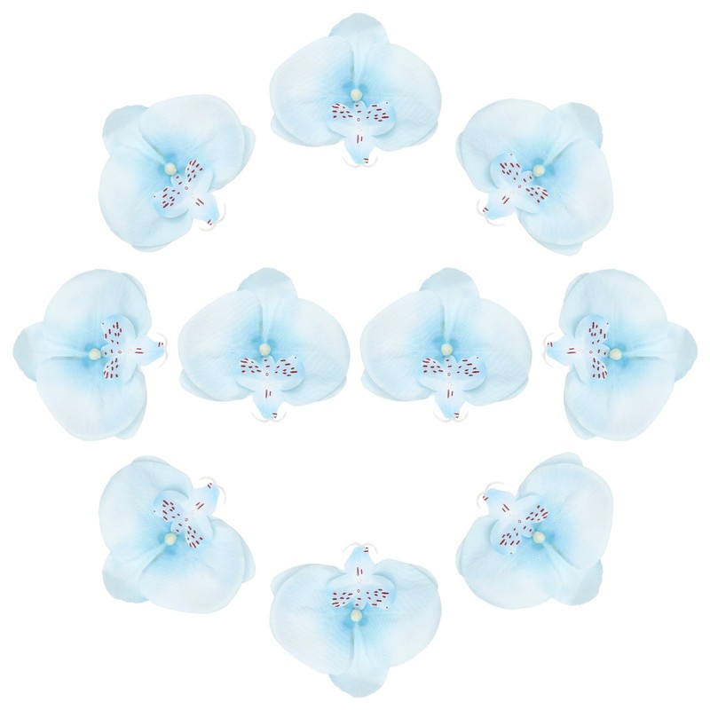 10Pcs Artificial Orchid Flower Heads Fake Orchid Heads Light Blue