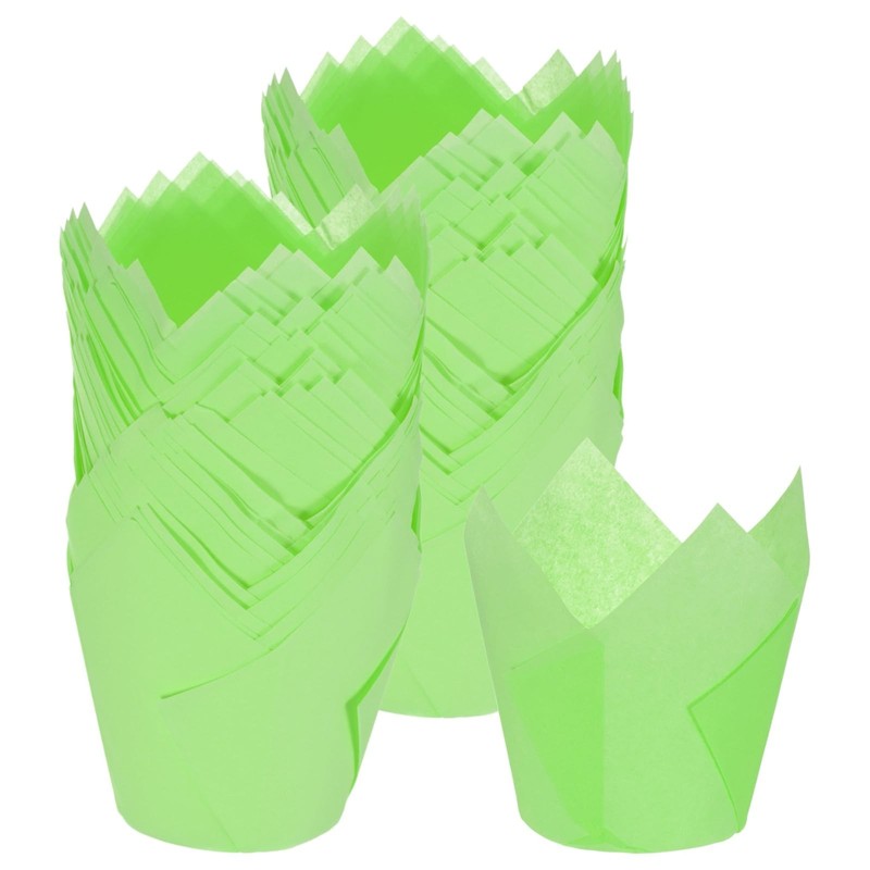 100 PCS Green Tulip Cupcake Liners Standard HeatResistant Greaseproof