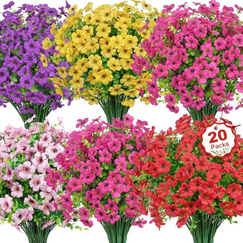 20 Bundles Artificial Flowers for Outdoors Decoration Fake Silk Multi Color gallery